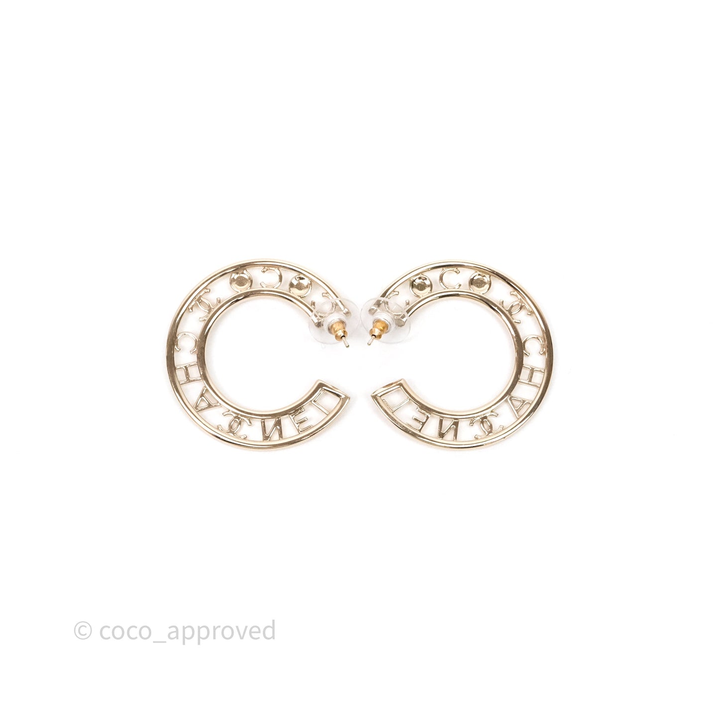 Chanel Crystal Pearl Bow-tiful CC Hoop Earrings Gold Tone 20B