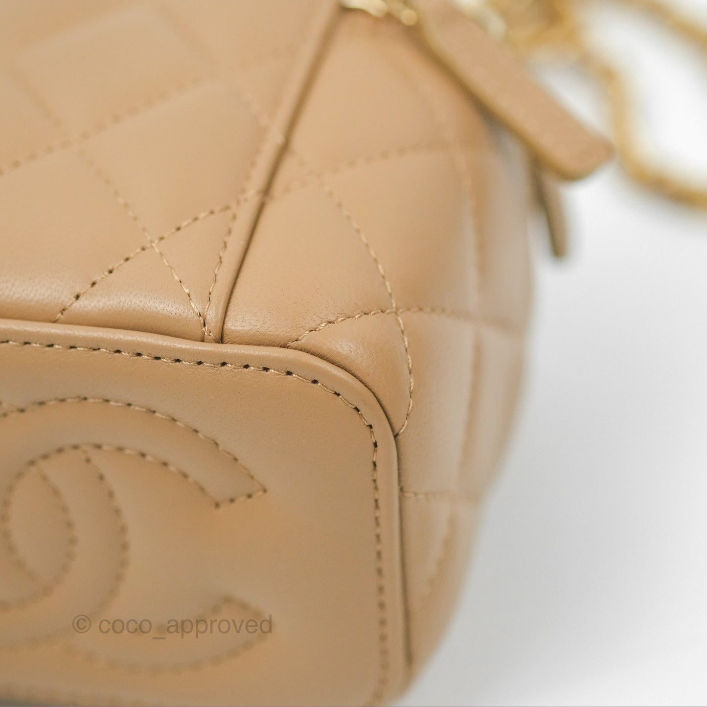 Chanel Mini Vanity With Chain Adjustable Pearl Crush Dark Beige Lambskin Aged Gold Hardware