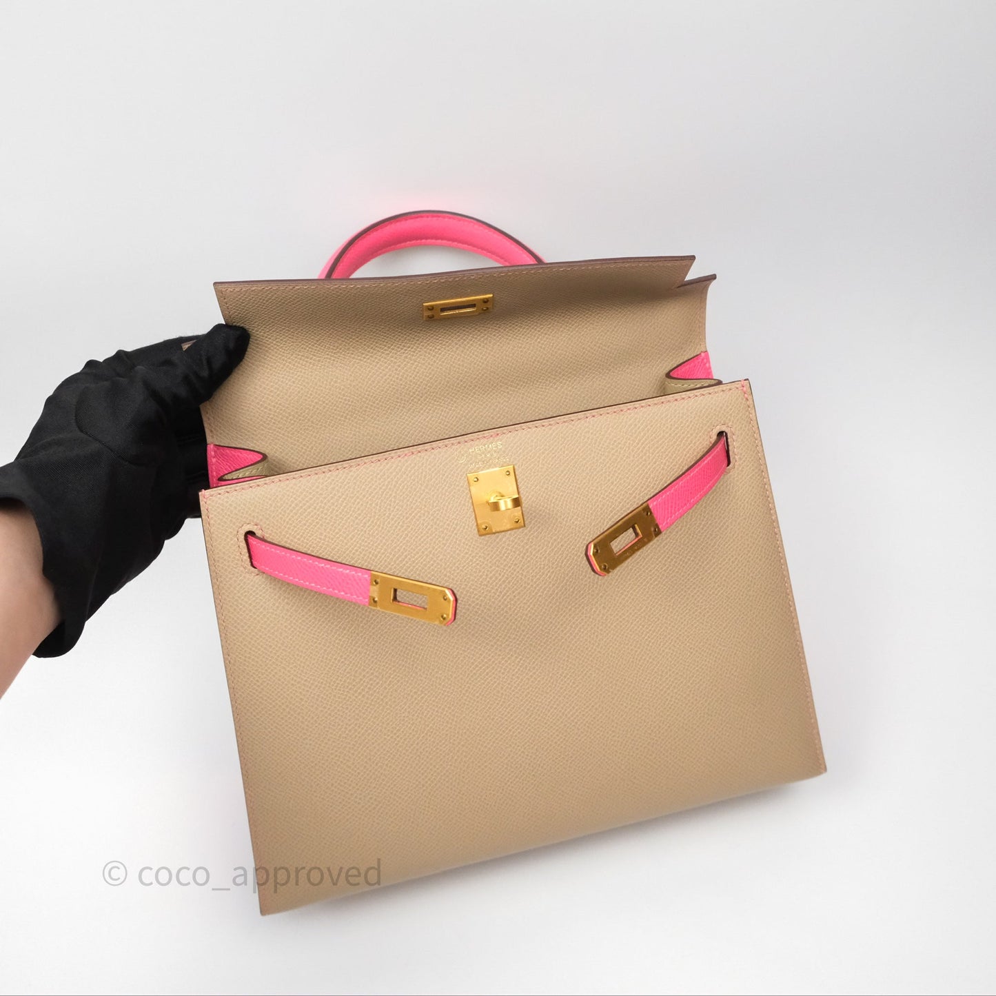 Hermès Kelly 25 Sellier Begie/Pink Epsom Gold Hardware