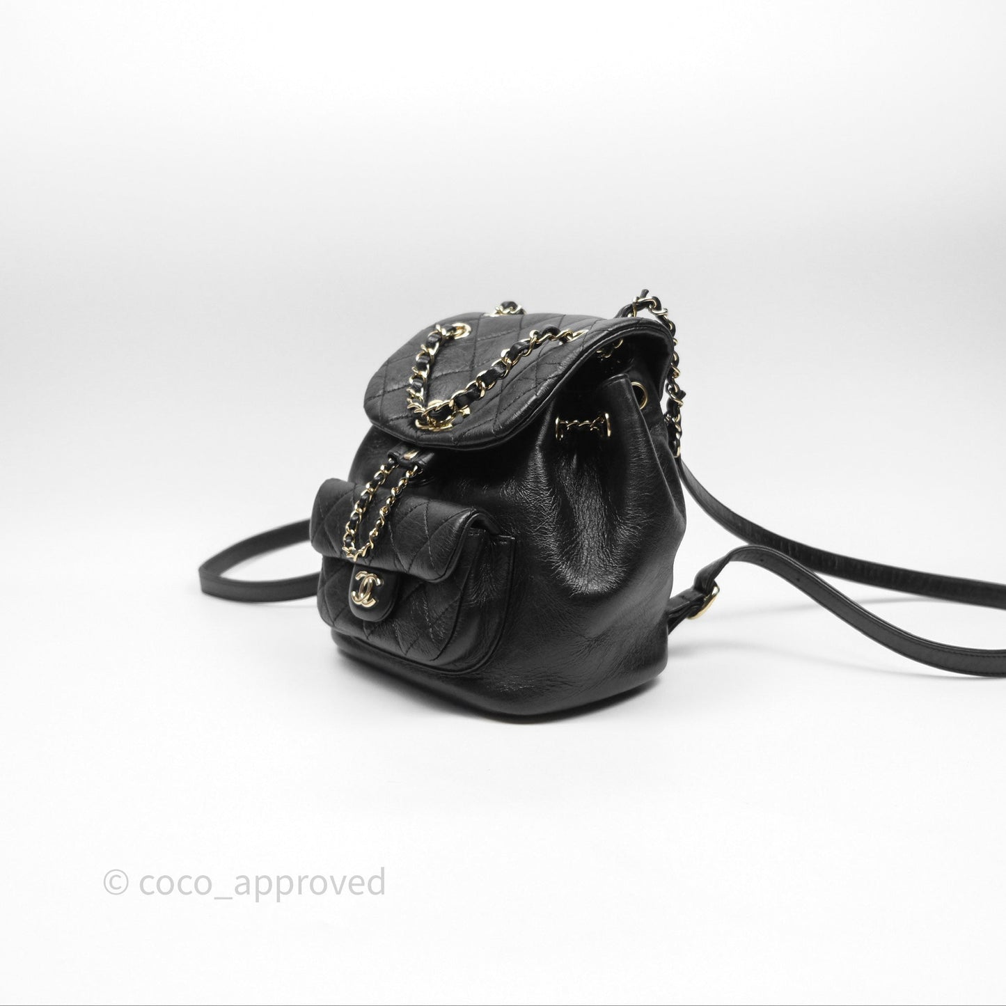 Chanel Quilted Small Duma Drawstring Backpack Black Calfskin Gold Hardware