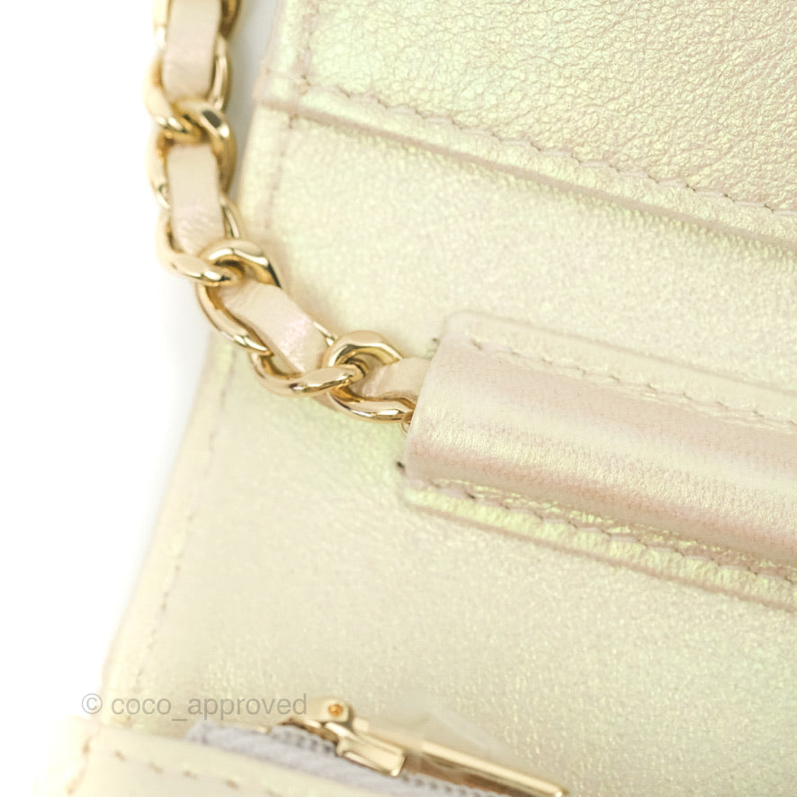 Chanel Quilted Mini Wallet on Chain WOC Iridescent Ivory Gold Hardware 20B