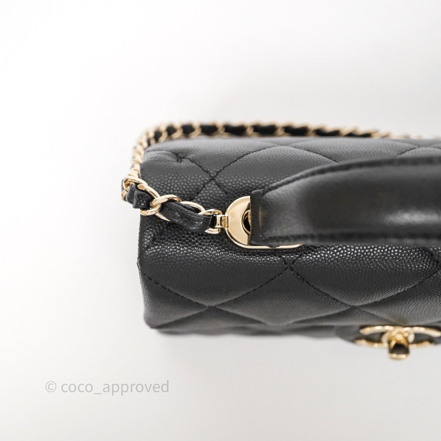 Chanel Quilted Small Top Handle Flap Bag Black Caviar Gold Hardware