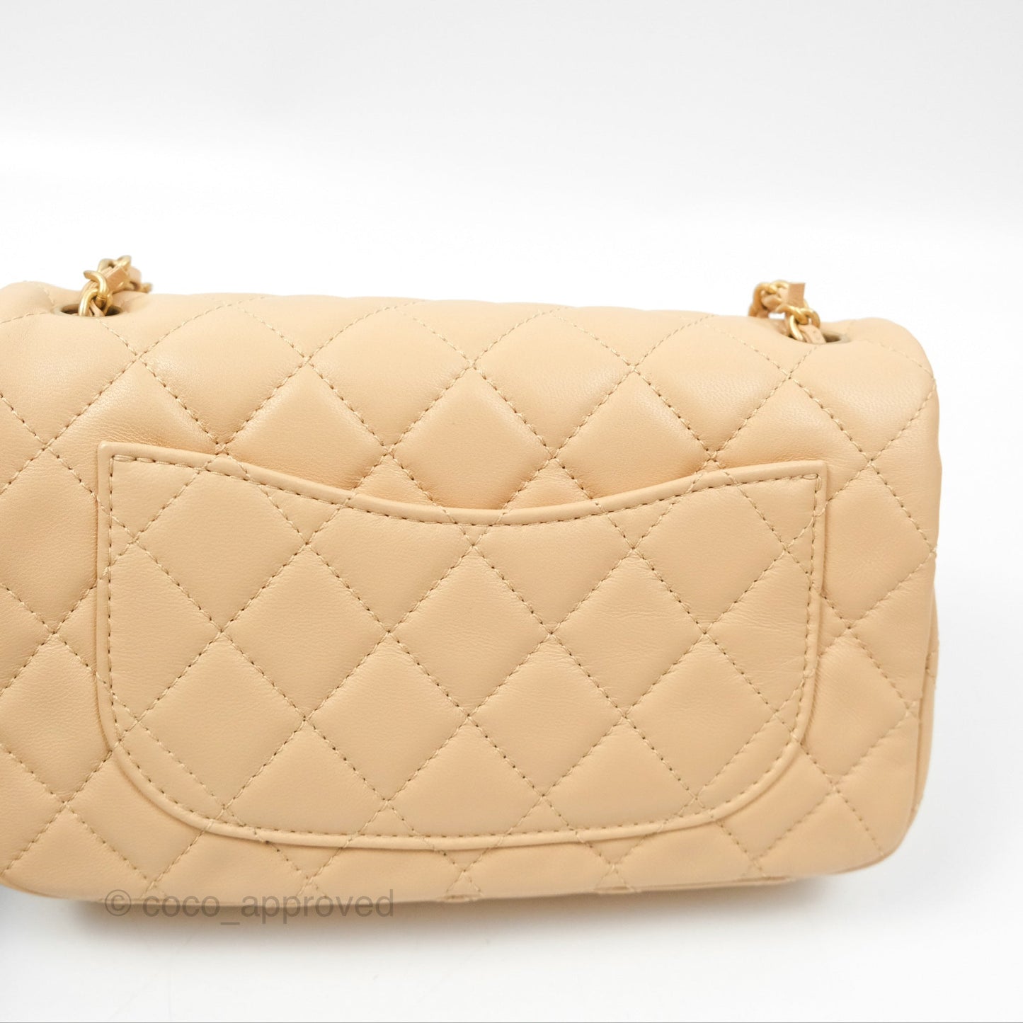 Chanel Mini Rectangular Pearl Crush Beige Lambskin Aged Gold Hardware
