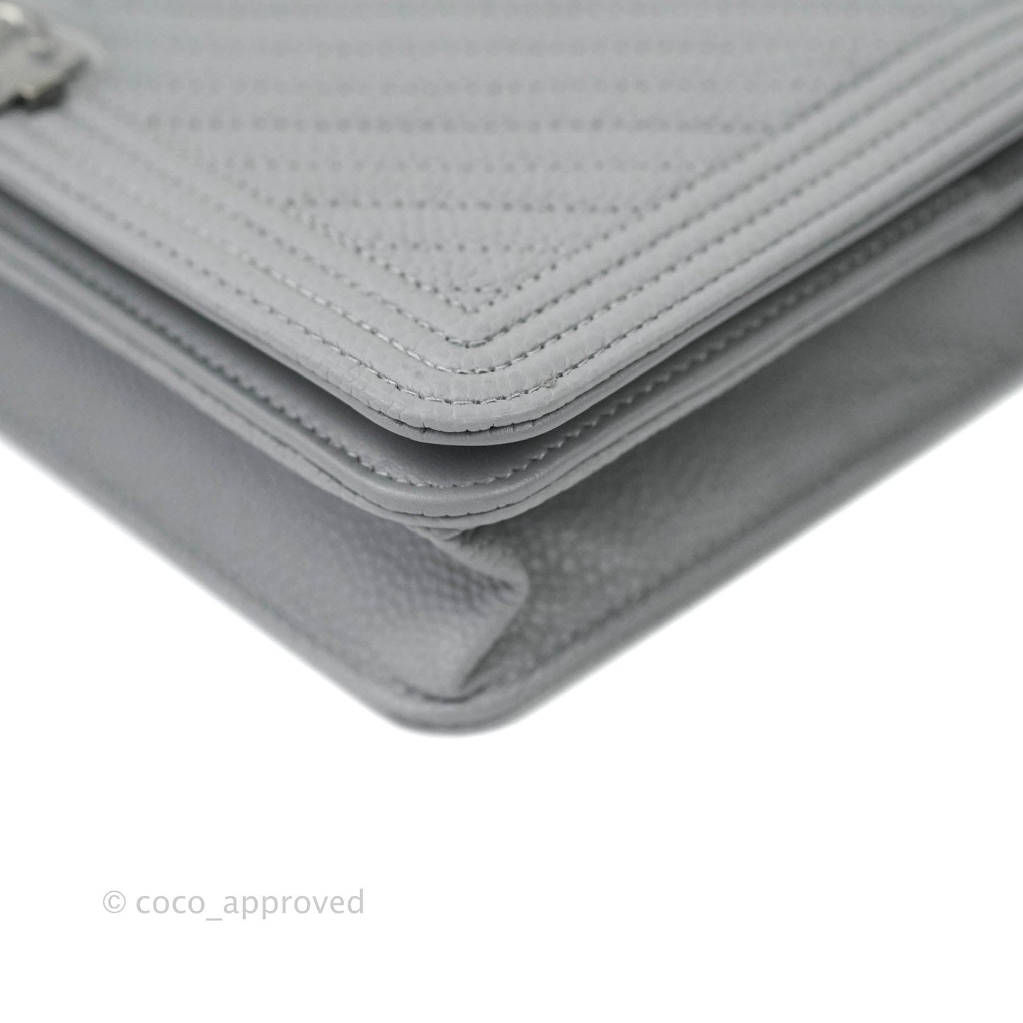 Chanel Chevron Boy Wallet on Chain WOC Grey Caviar Ruthenium Hardware