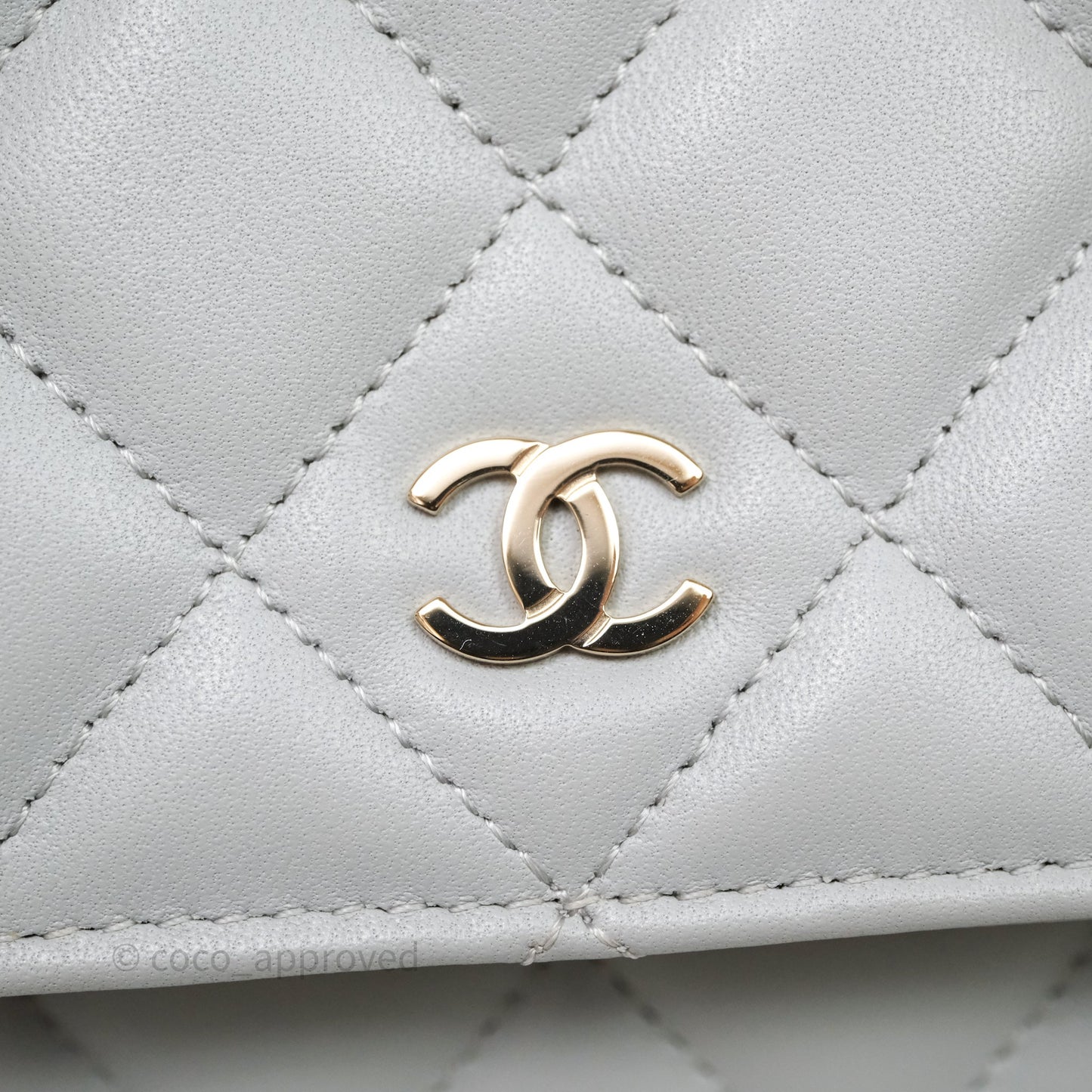 Chanel Classic Quilted Wallet on Chain WOC Grey Lambskin Gold Hardware