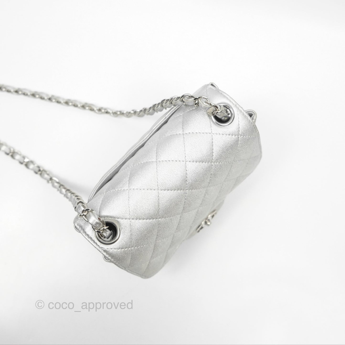 Chanel Classic Quilted Mini Square Flap Silver Lambskin Silver Hardware
