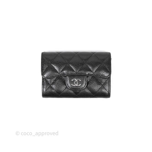 Chanel Quilted Flap Card Holder Black Caviar Silver Hardware