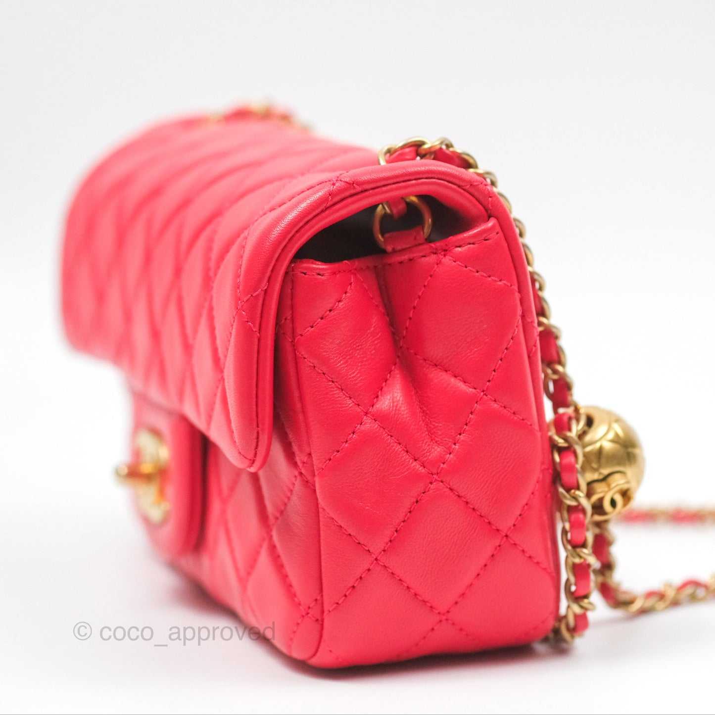 Chanel Mini Rectangular Pearl Crush Chilli Red Lambskin Aged Gold Hardware