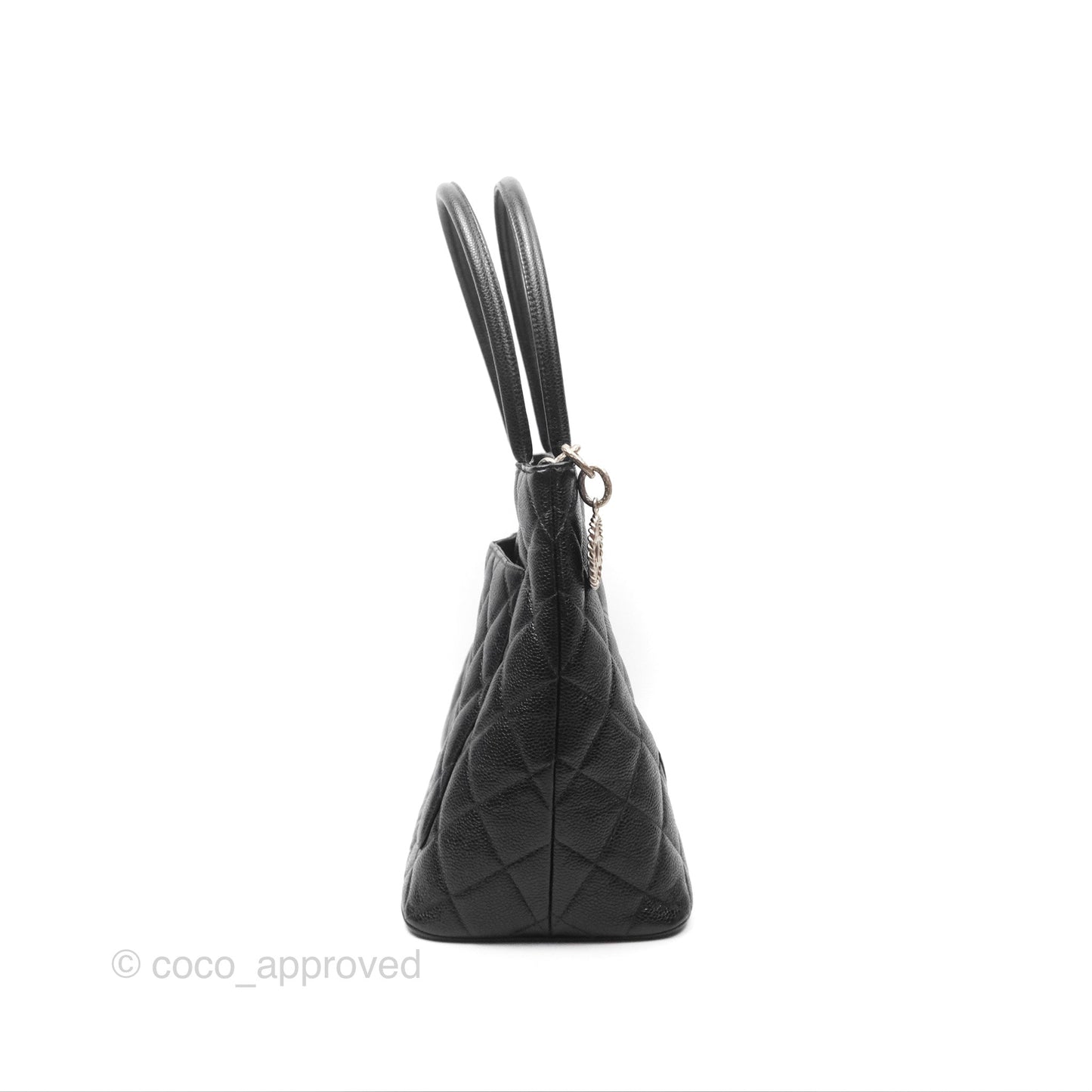 Chanel Vintage Medallion CC Black Caviar Tote Bag Silver Hardware