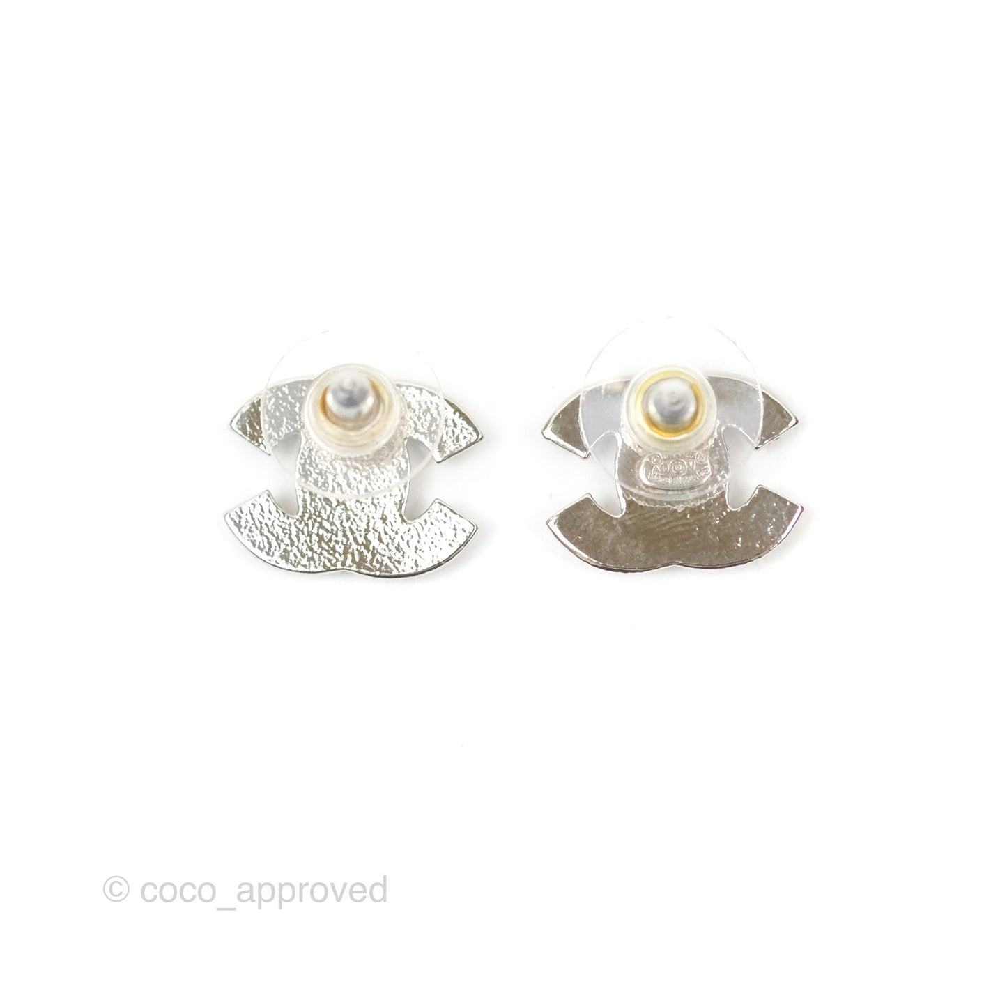 Chanel Crystal CC Earrings Silver Tone