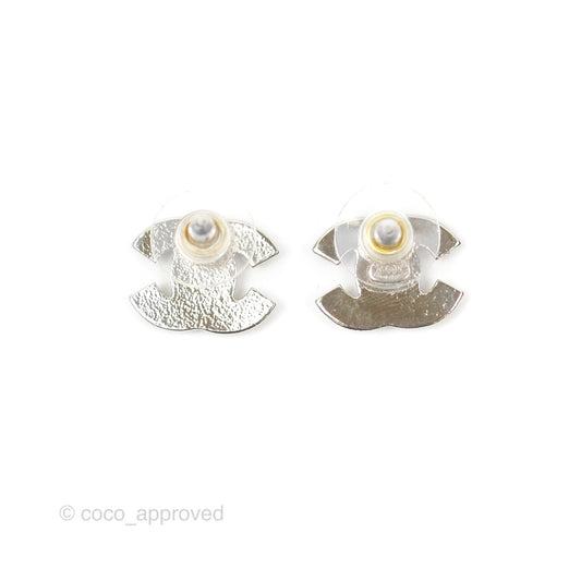 Chanel Crystal CC Earrings Silver Tone