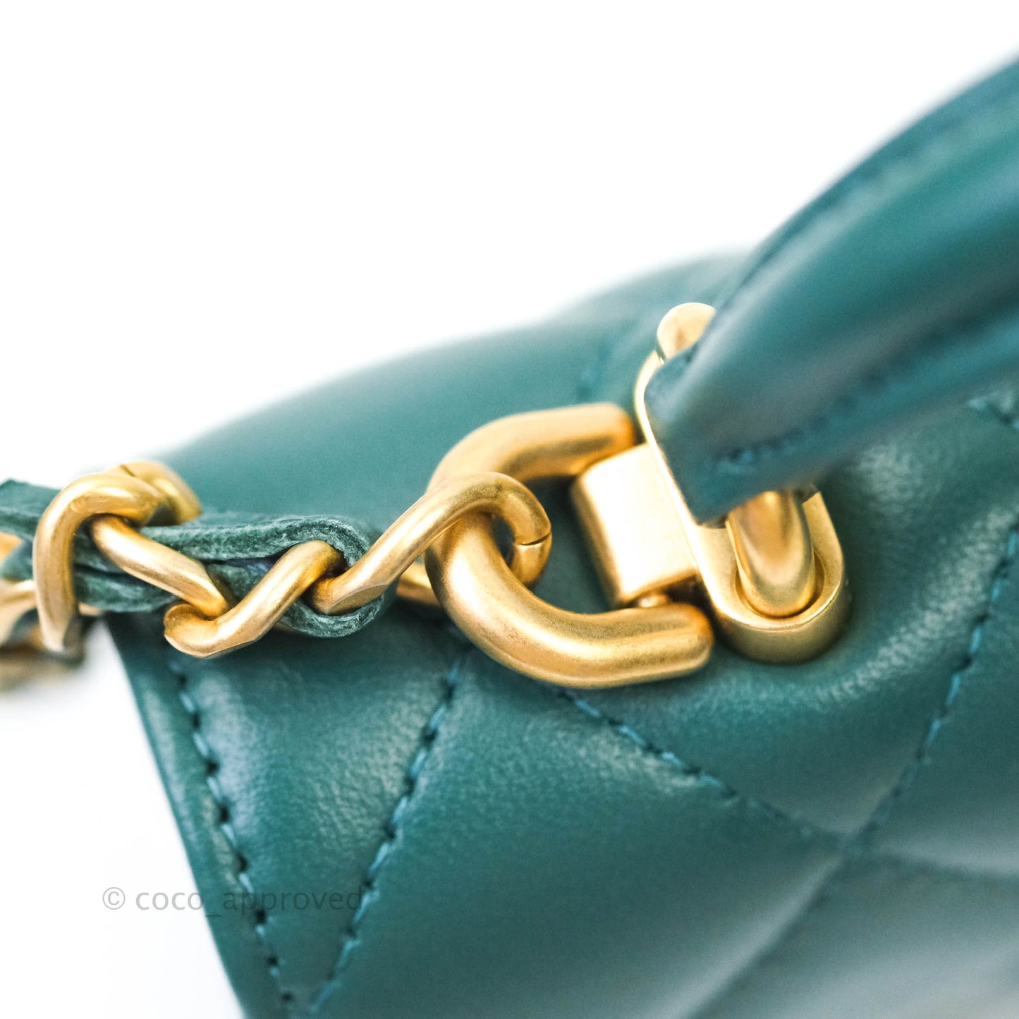 Chanel Flap Coin Purse With Chain Green Lambskin Aged Gold Hardware