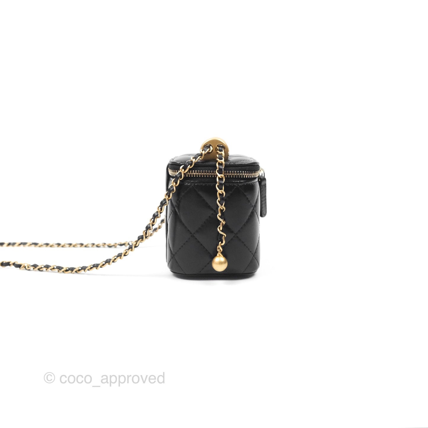 Chanel Quilted Mini Perfect Fit Vanity With Chain Black Calfskin Aged Gold Hardware 21A