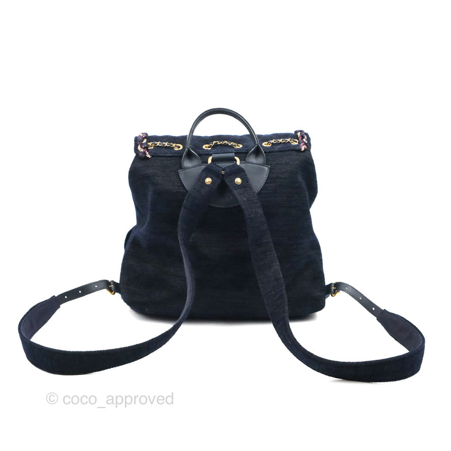 Chanel Parisian Stroll Backpack Wool Velvet Navy