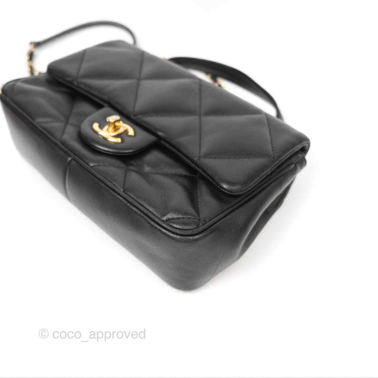Chanel Small Coco Lady Quilted Flap Bag With Top Handle Black Calfskin Gold Hardware