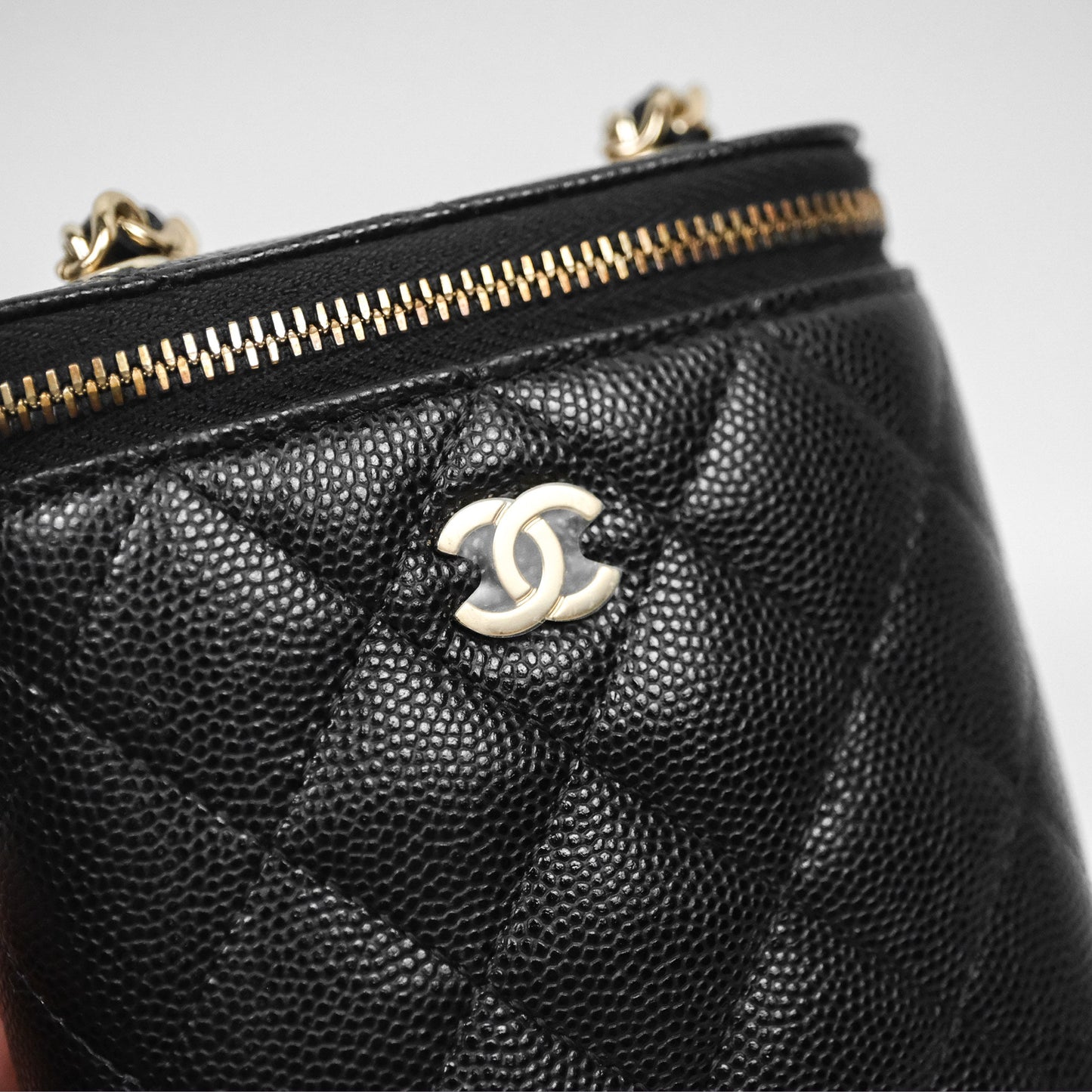 Chanel Classic Mini Vanity With Chain Black Caviar Gold Hardware