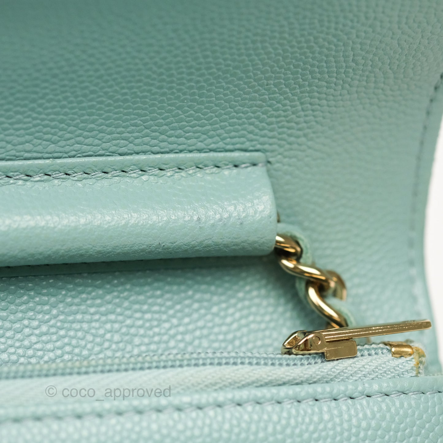 Chanel Quilted Classic Wallet On Chain WOC Tiffany Blue Caviar Gold Hardware