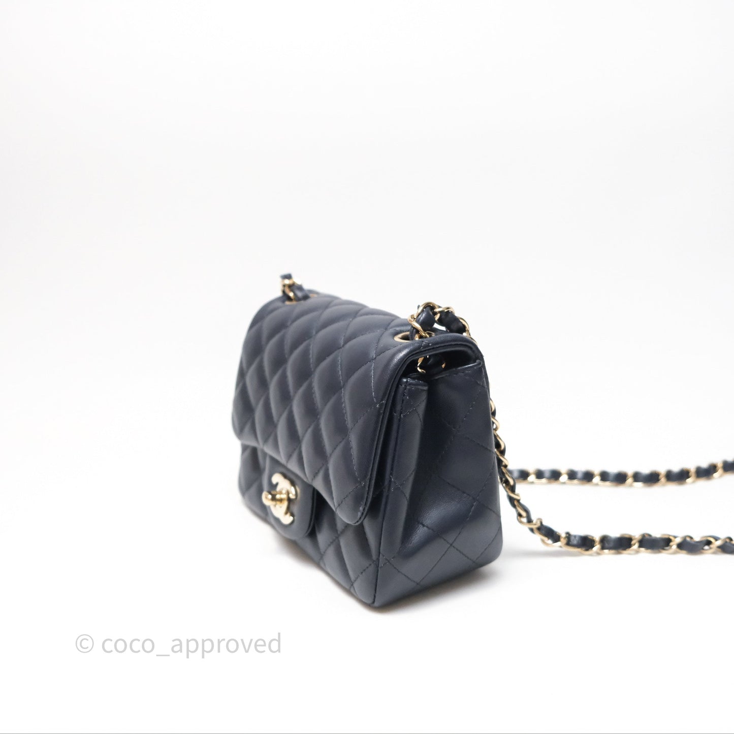 Chanel Mini Square Flap Quilted Navy Lambskin Gold Hardware