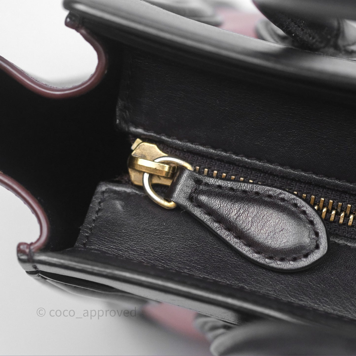 Celine Nano Luggage Satin Calfskin Gold Hardware Red/ Dark Brown