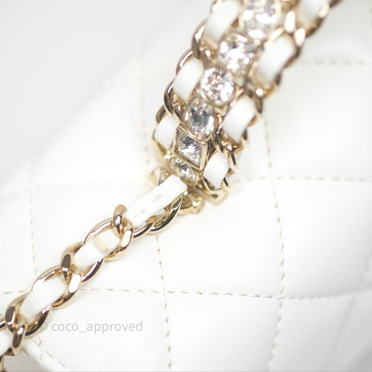 Chanel Crystals Top Handle Mini Rectangular Flap Bag White Lambskin Gold Hardware
