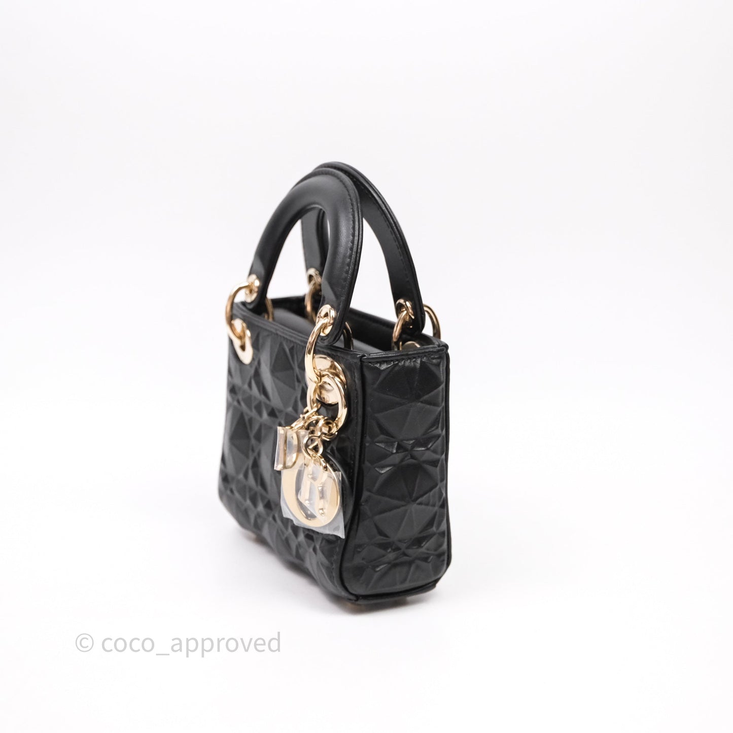 Dior Mirco Lady Dior Black Cannage Calfskin with Diamond Motif Gold Hardware