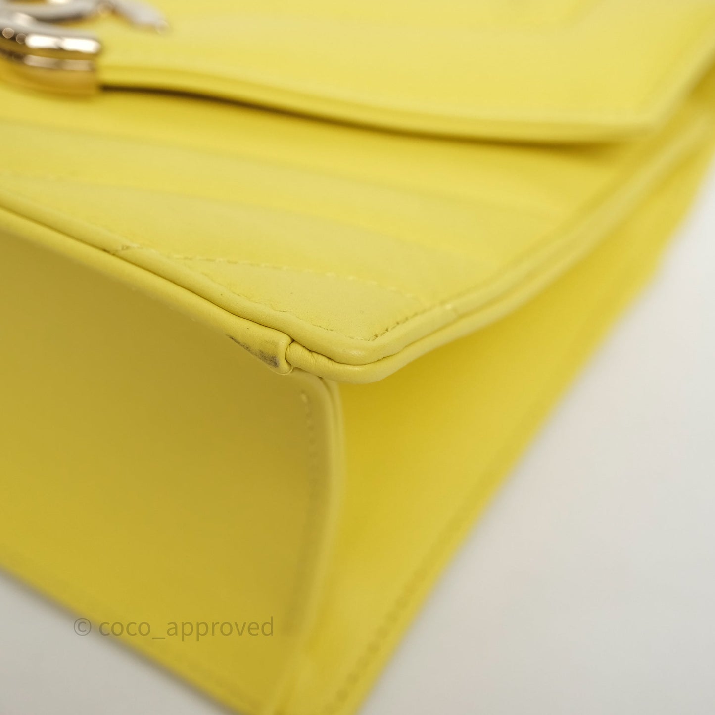 Chanel Chevron Square Envelope Flap Bag Yellow Calfskin Gold Hardware 19C
