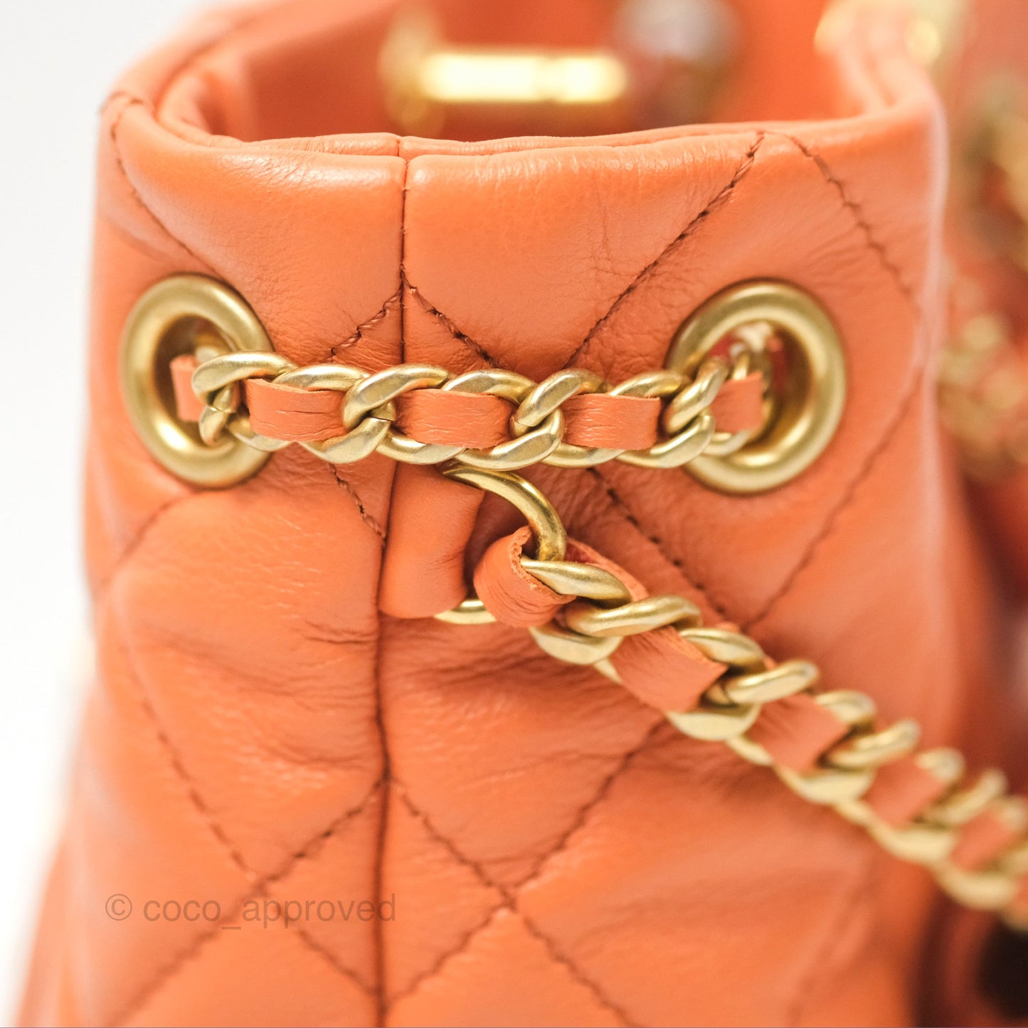 Chanel Small Drawstring Backpack Orange Calfskin Aged Gold Hardware 23A