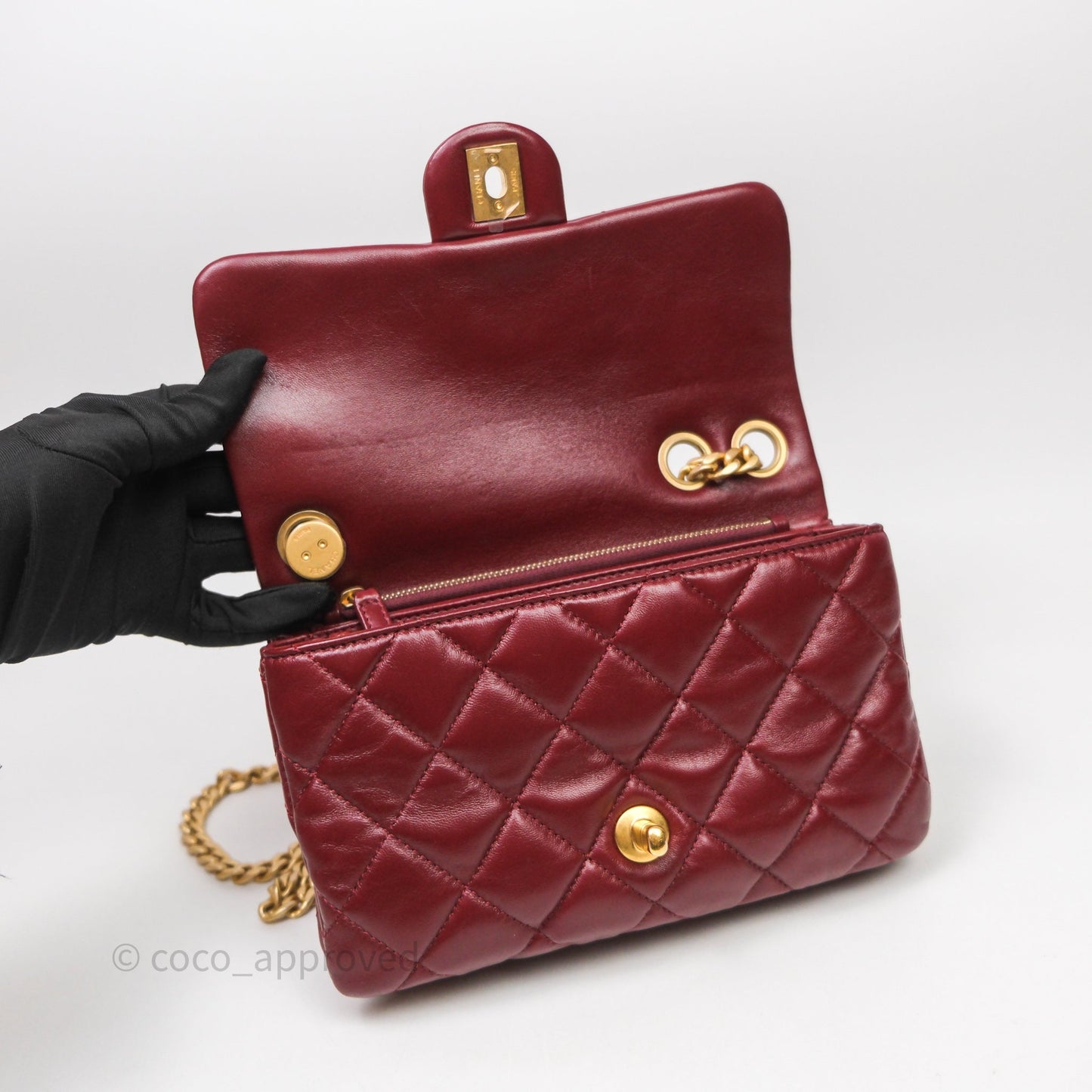 Chanel Small All Slide Adjustable Chain Flap Bag Burgundy Lambskin Aged Gold Hardware