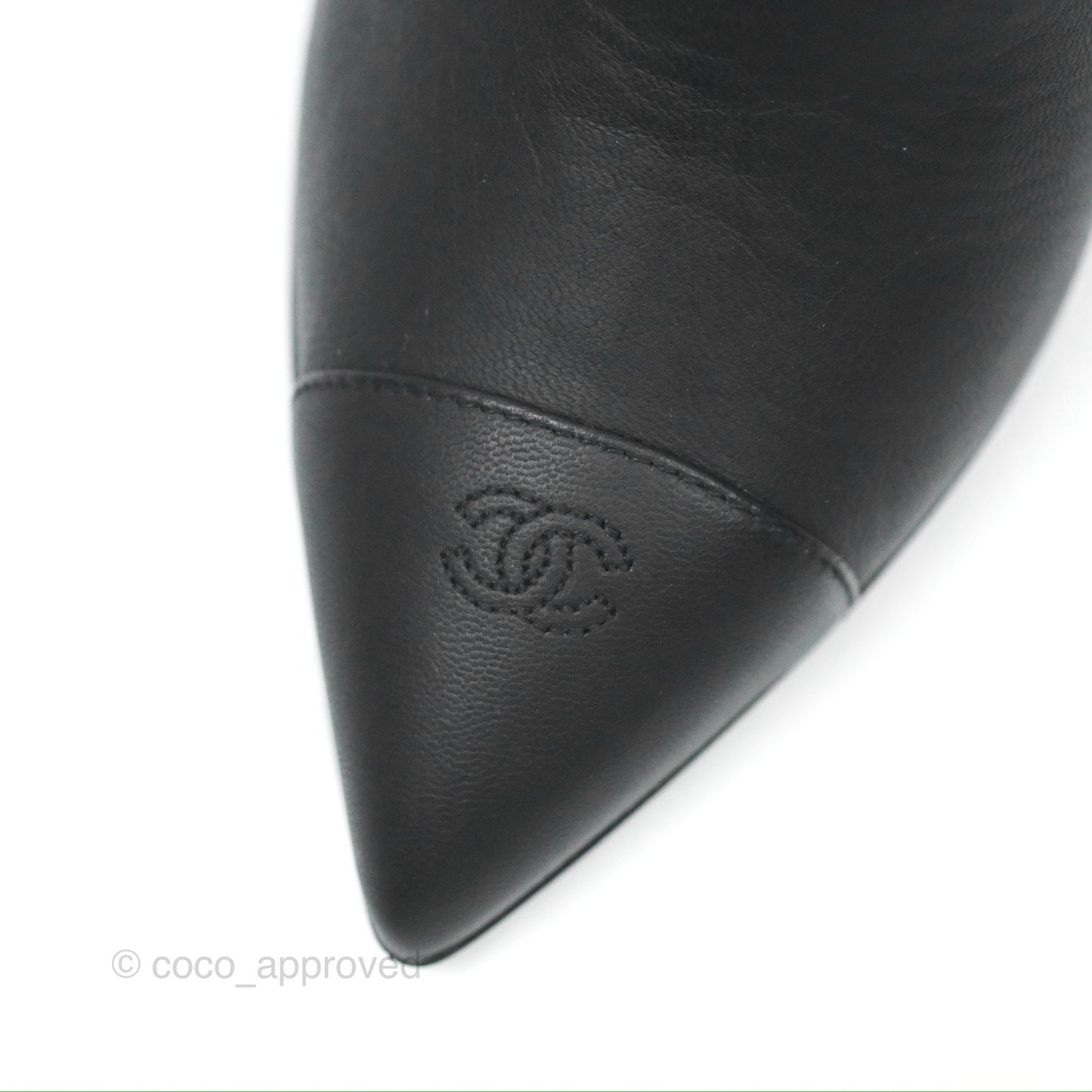 Chanel CC Pointy Toe Chain Wedge Ankle Boots Black
