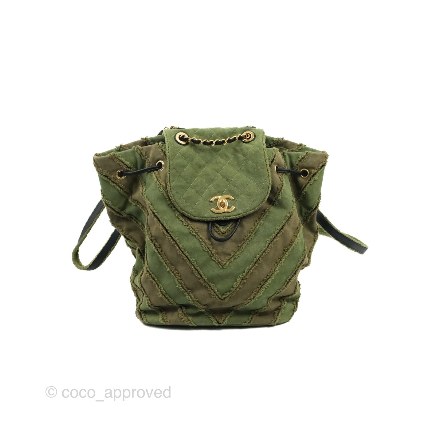 Chanel Coco Cuba Patchwork Chevron Backpack Green Canvas 2017 Cruise
