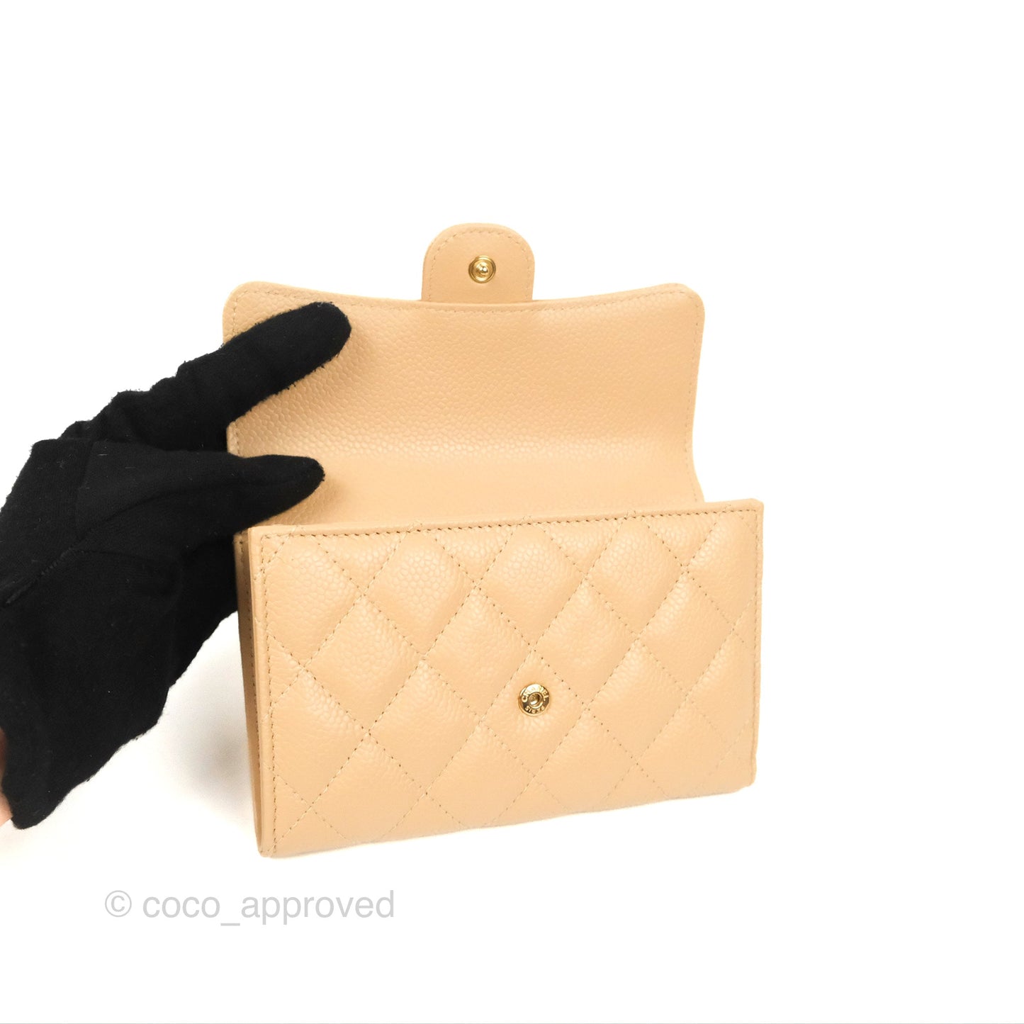 Chanel Quilted Medium Flap Wallet Beige Caviar Gold Hardware