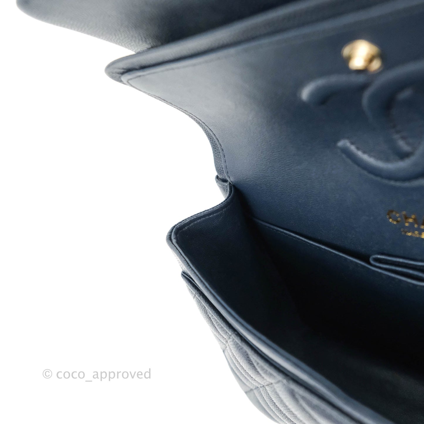 Chanel Classic Small S/M Flap Navy Blue Caviar Gold Hardware 21P