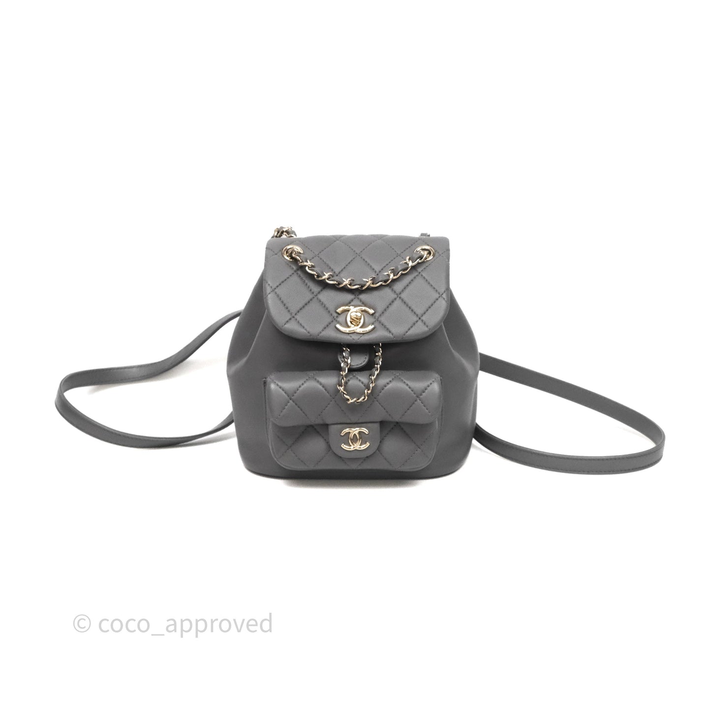 Chanel Small Duma Drawstring Backpack Grey Lambskin Gold Hardware
