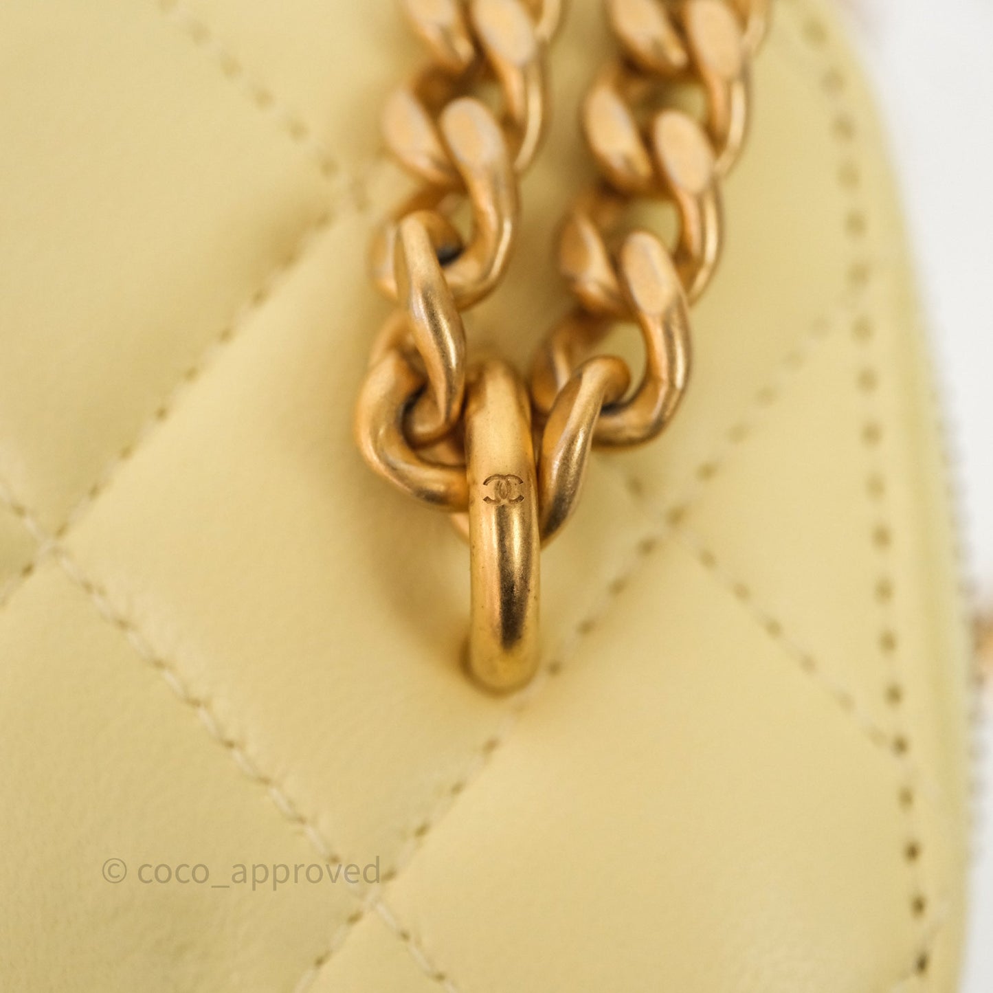 Chanel Quilted Vanity Rectangular with Camellia Adjustable Chain Yellow Lambskin
