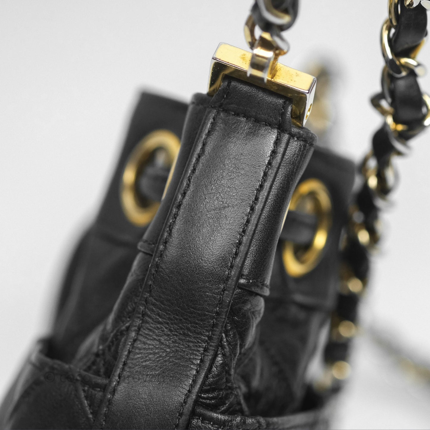 Chanel Vintage Mini CC Bucket Bag Black Lambskin Gold Hardware