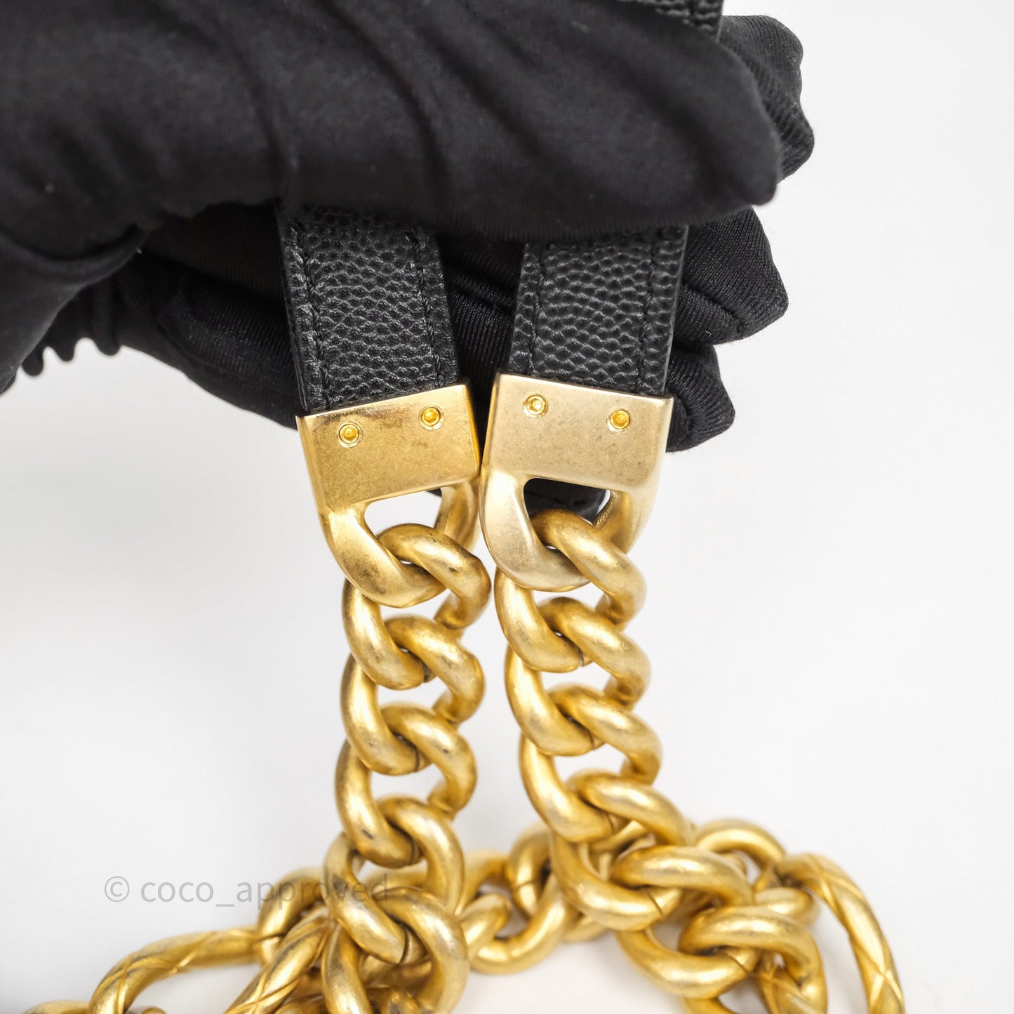 Chanel Mini Bracelet On Chain Flap Bag Flat Quilted Black Caviar Aged Gold Hardware