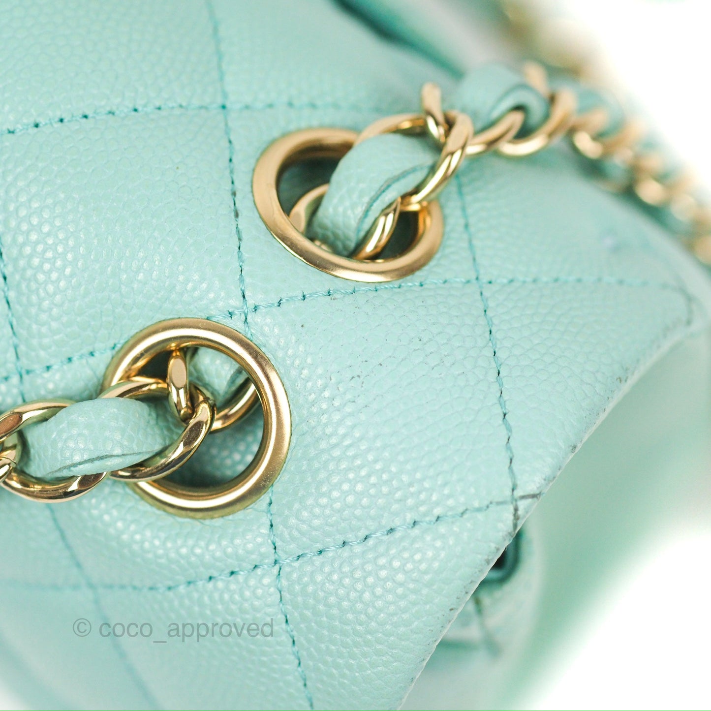 Chanel Small Classic Quilted Flap Tiffany Blue Caviar Gold Hardware 20C