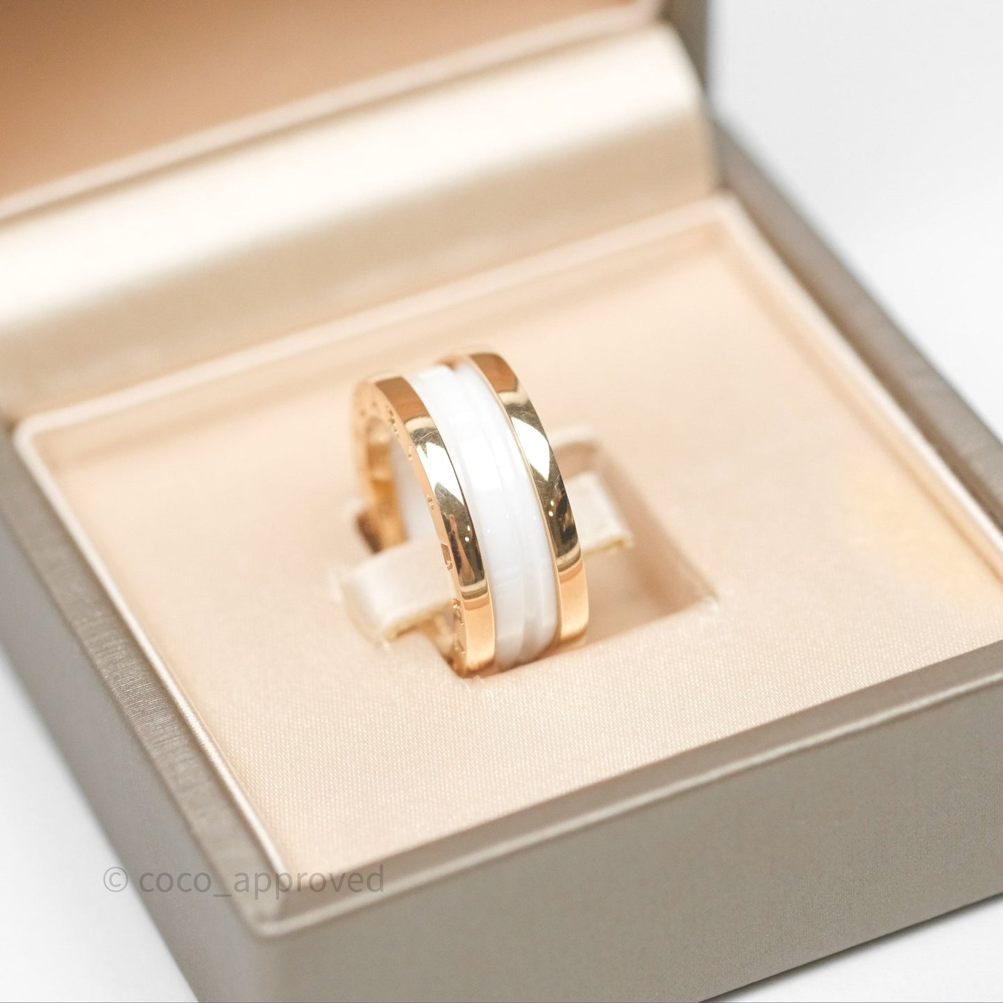 Bvlgari B.Zero1 Two-Band Ring White Ceramic Spiral 18K Rose Gold Size 49
