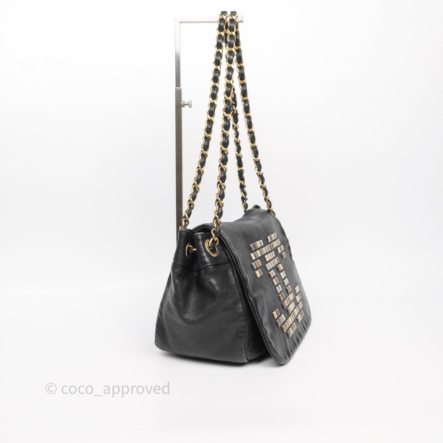 Chanel Mosaic Studs Accordion Flap Bag Black Calfskin Aged Gold Hardware