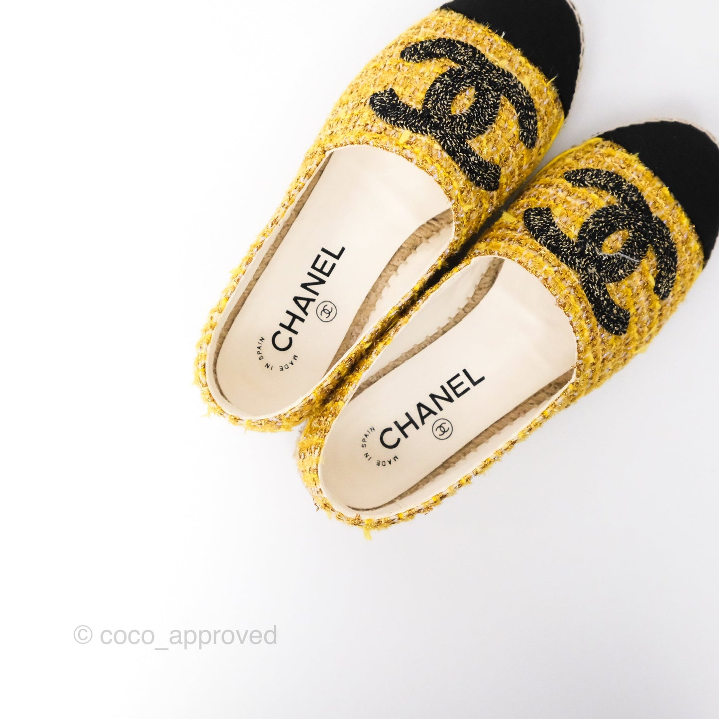Chanel Espadrille Yellow Gold Tweed Size 36