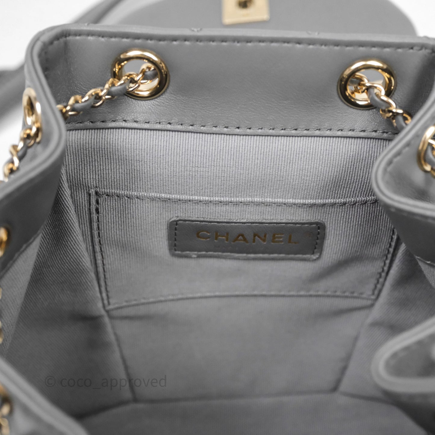 Chanel Small Duma Drawstring Backpack Grey Lambskin Gold Hardware