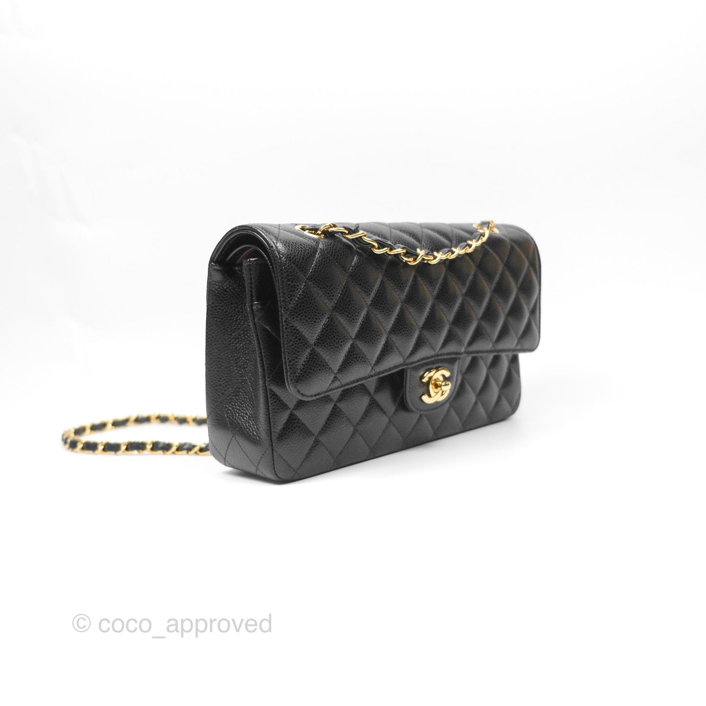 Chanel Classic M/L Medium Flap Quilted Black Caviar Gold Hardware