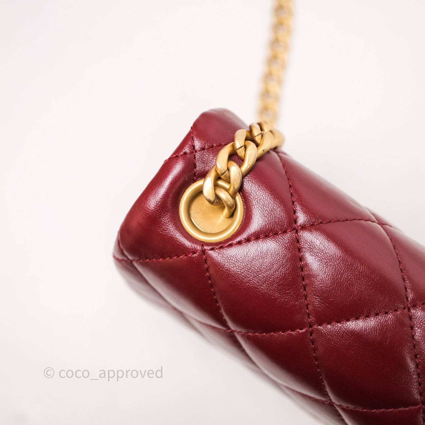 Chanel Small All Slide Adjustable Chain Flap Bag Burgundy Lambskin Aged Gold Hardware