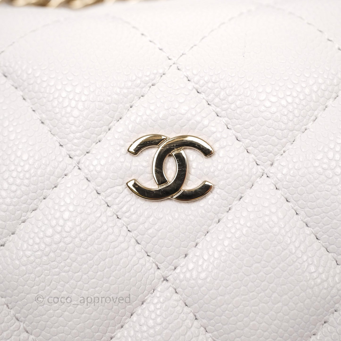 Chanel Quilted Hobo With Chain White Caviar Gold Hardware