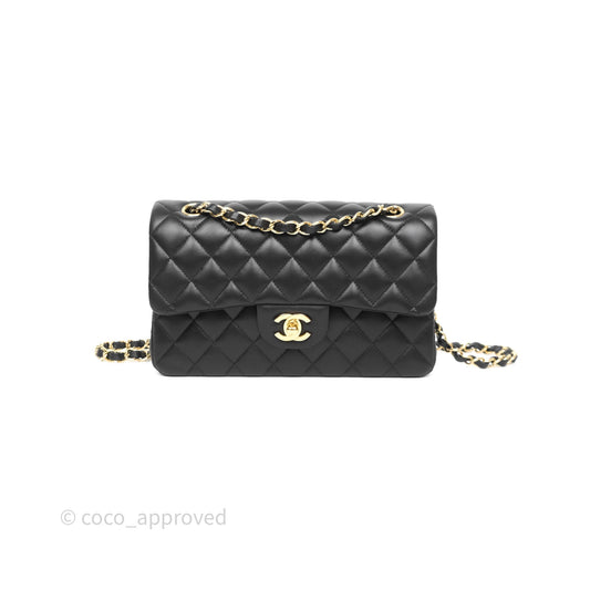 Chanel Small Classic Flap Quilted Black Lambskin Gold Hardware
