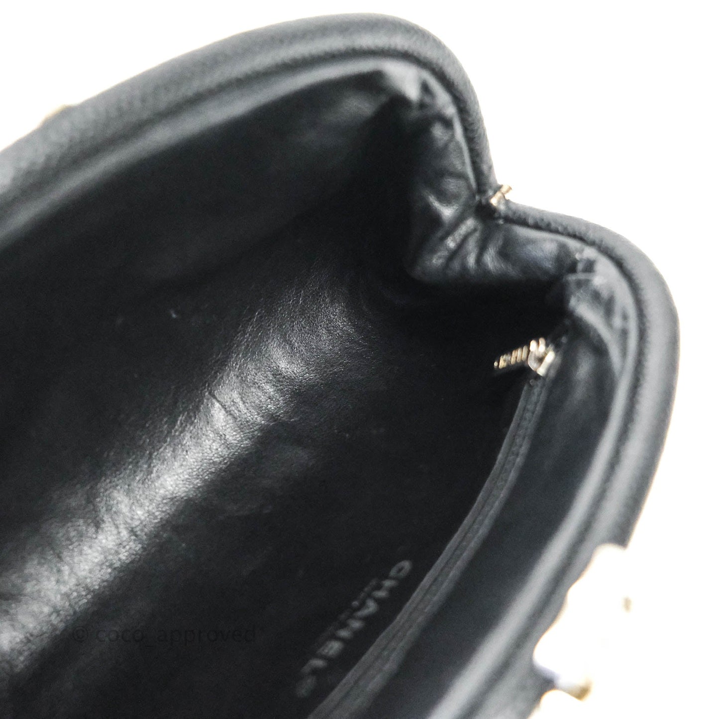 Chanel Quilted Timeless Kisslock Clutch Black Caviar Silver Hardware