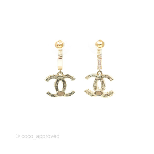 Chanel Crystal CC Drop Earrings Gold Tone 22B