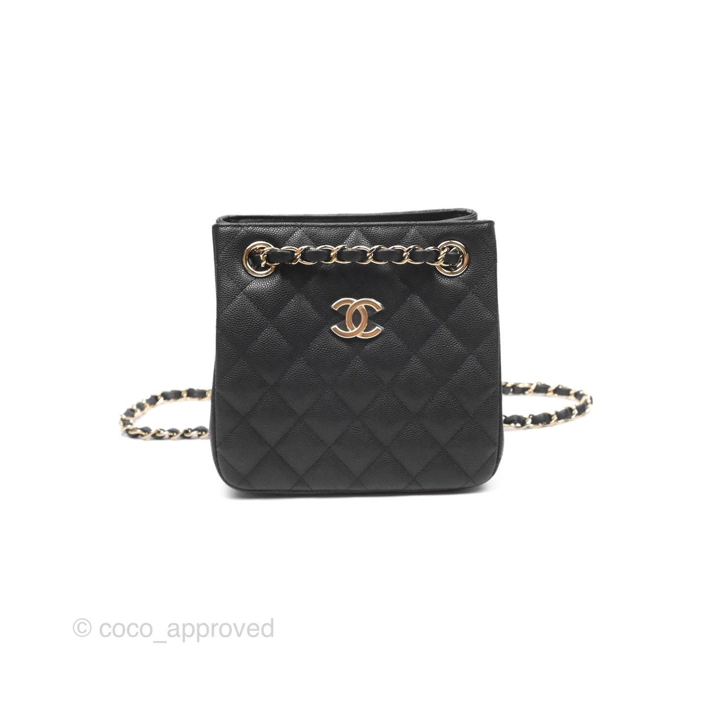 Chanel Mini Bucket Tote Black Caviar Gold Hardware 22S