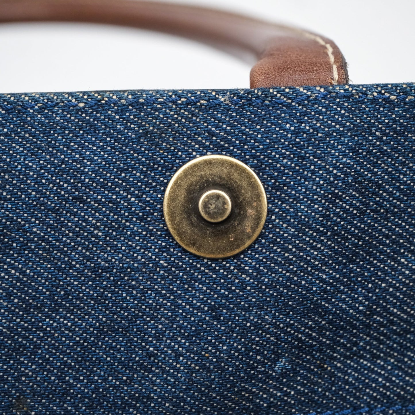 Chanel Vintage CC Tote Bag Denim Brown Leather