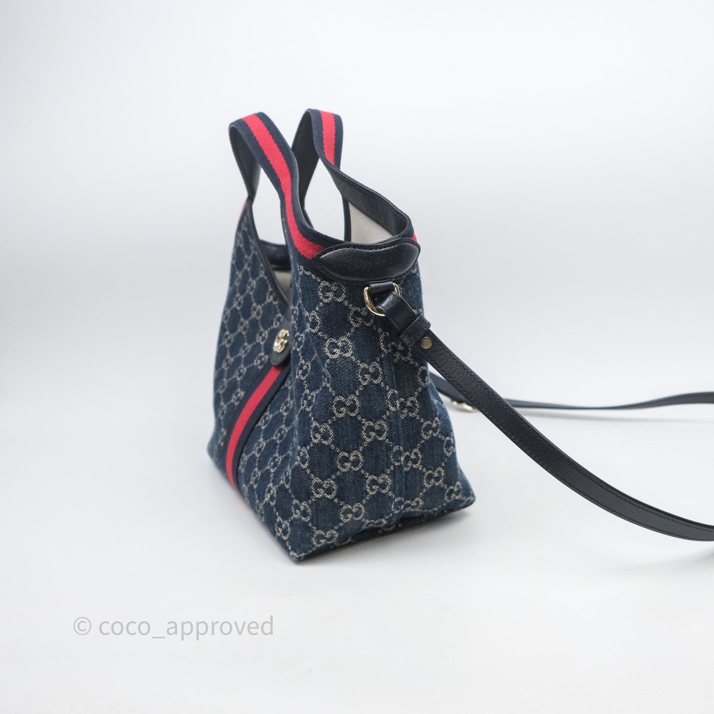 Gucci Giglio Small Tote Bag Blue and White GG Denim